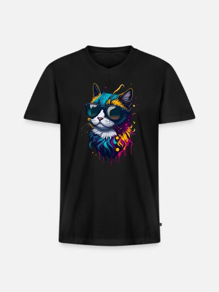 Chat mignon - T-shirt encolure en V Premium bio Homme - noir