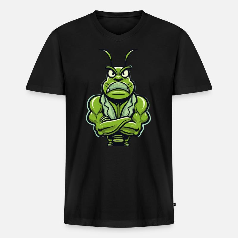 Bodybuilder Grashüpfer - Männer Premium Bio T-Shirt mit V-Ausschnitt - Schwarz