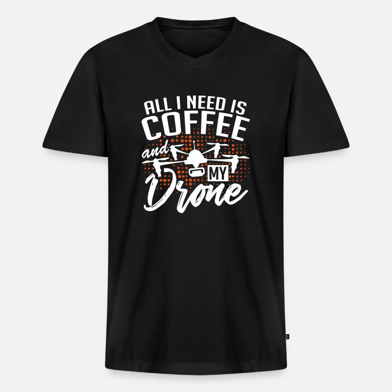 Coffee and drones gift - Männer Premium Bio T-Shirt mit V-Ausschnitt - Schwarz