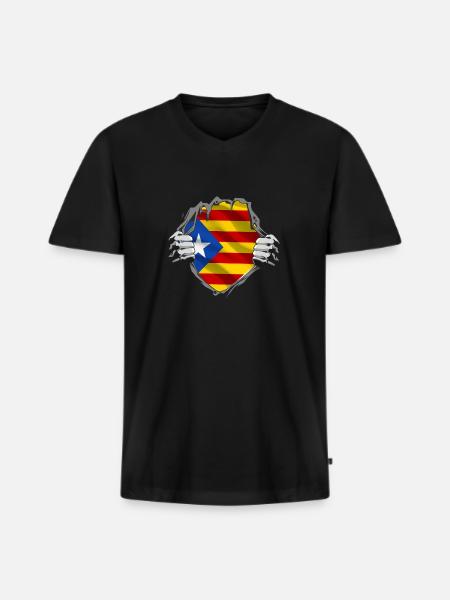 Catalonia flag on chest independence - Men's Premium Organic T-shirt with V-neck - black