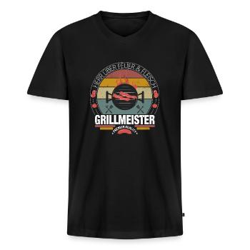 Grillmeister - Männer Premium Bio T-Shirt mit V-Ausschnitt - Schwarz - Vorne - Nico (187cm)