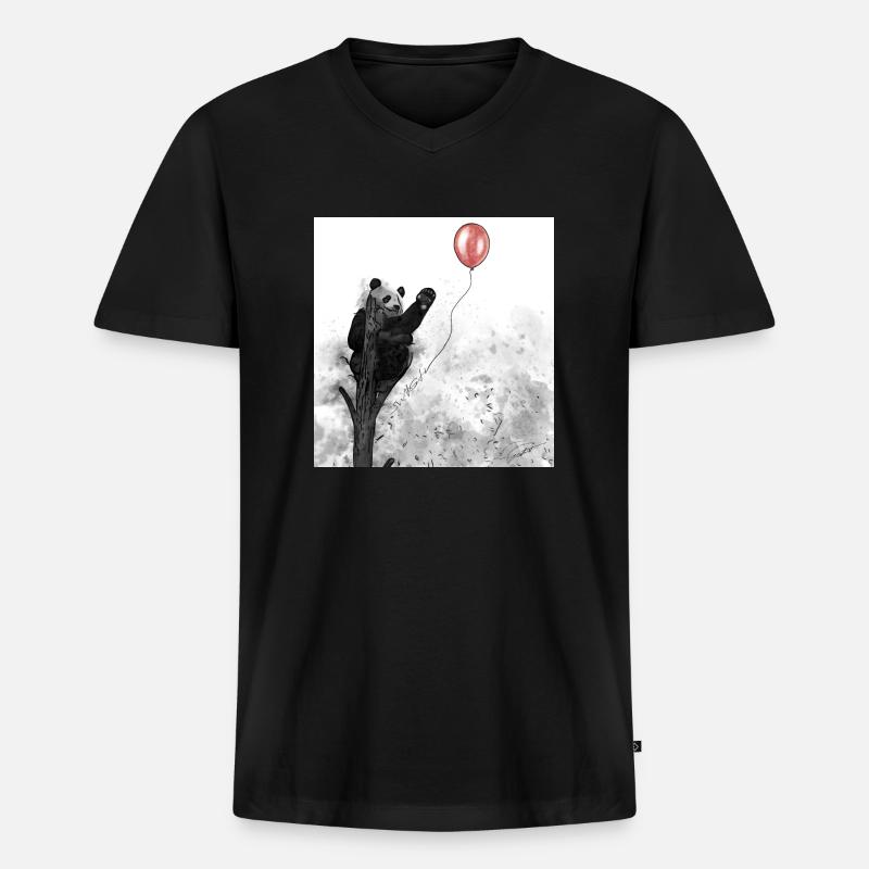 Panda - Männer Premium Bio T-Shirt mit V-Ausschnitt - Schwarz