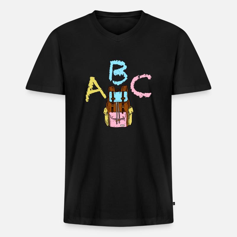 ABC mit Rucksack - Männer Premium Bio T-Shirt mit V-Ausschnitt - Schwarz