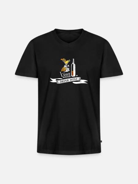 Save water drink wine - Männer Premium Bio T-Shirt mit V-Ausschnitt - Schwarz