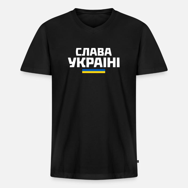 Slava ukraini - Männer Premium Bio T-Shirt mit V-Ausschnitt - Schwarz