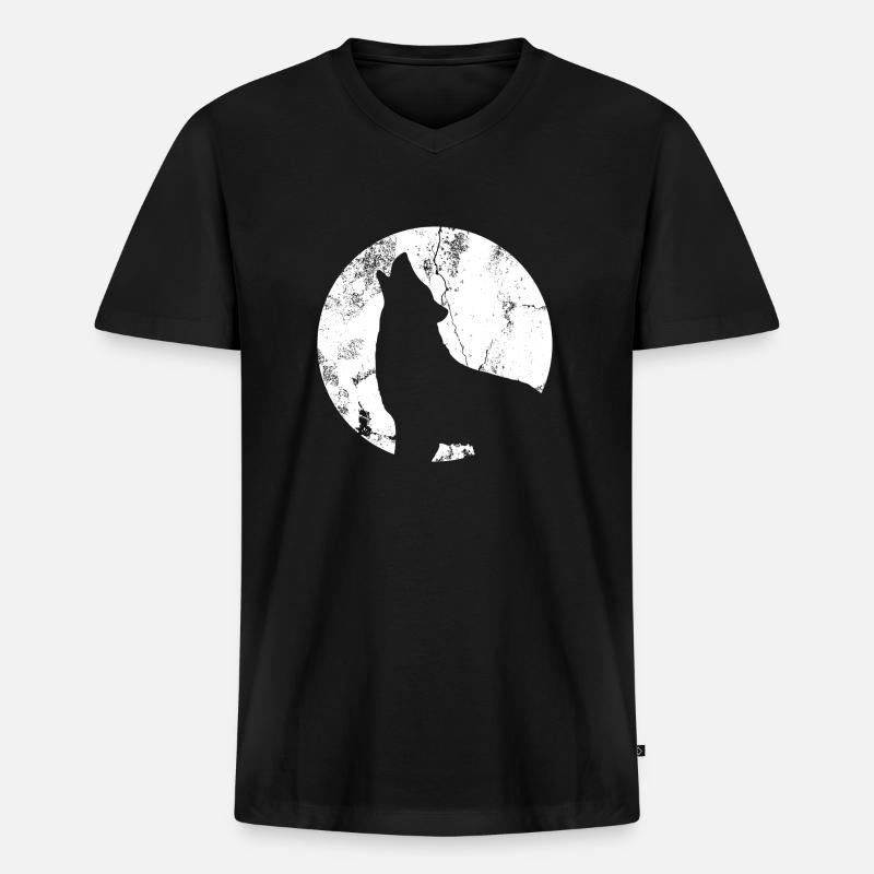 Wolf Mond - Männer Premium Bio T-Shirt mit V-Ausschnitt - Schwarz