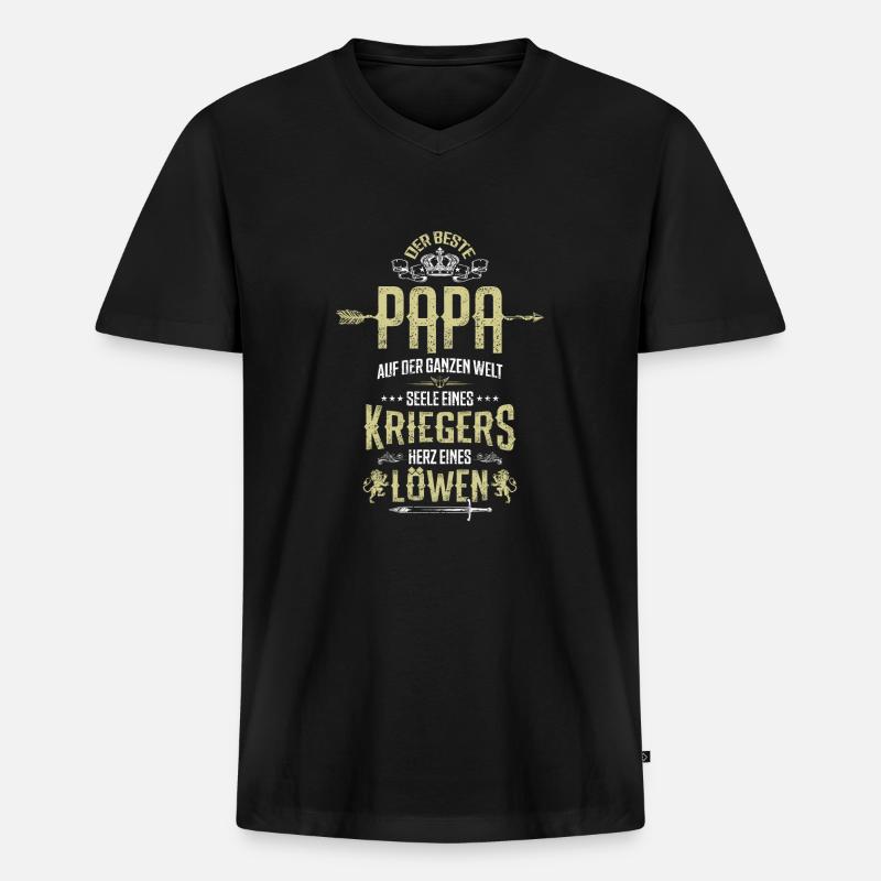 papa bester krieger löwe - Männer Premium Bio T-Shirt mit V-Ausschnitt - Schwarz