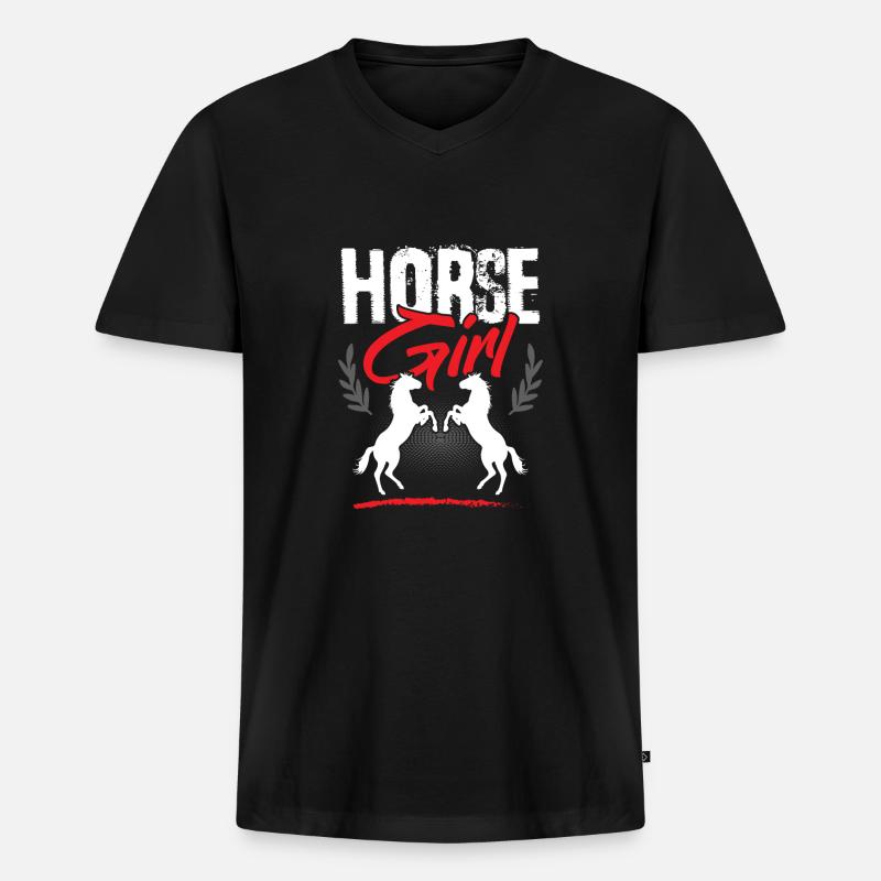 Pferde Mädchen - Männer Premium Bio T-Shirt mit V-Ausschnitt - Schwarz
