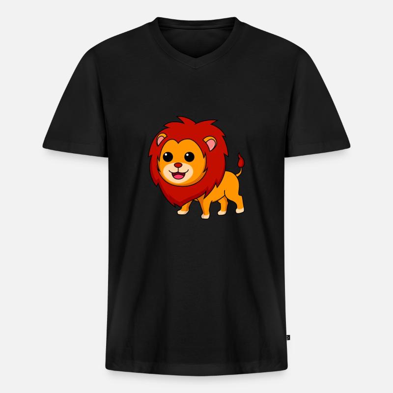 Löwe Comic Tier - Männer Premium Bio T-Shirt mit V-Ausschnitt - Schwarz