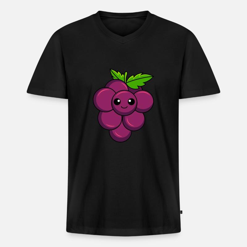 Weintraube Comic - Männer Premium Bio T-Shirt mit V-Ausschnitt - Schwarz