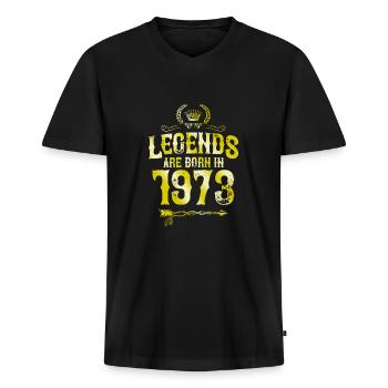 1973 légendes nées en - T-shirt encolure en V Premium bio Homme - noir - Devant - Nico (187cm)