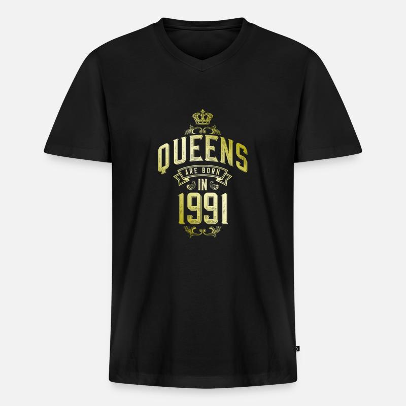 Queens born in 1991 - Männer Premium Bio T-Shirt mit V-Ausschnitt - Schwarz