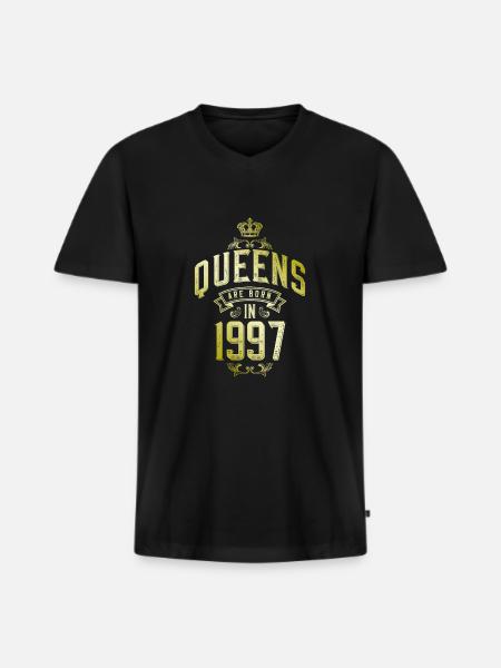 Queens born in 1997 - Men's Premium Organic T-shirt with V-neck - black