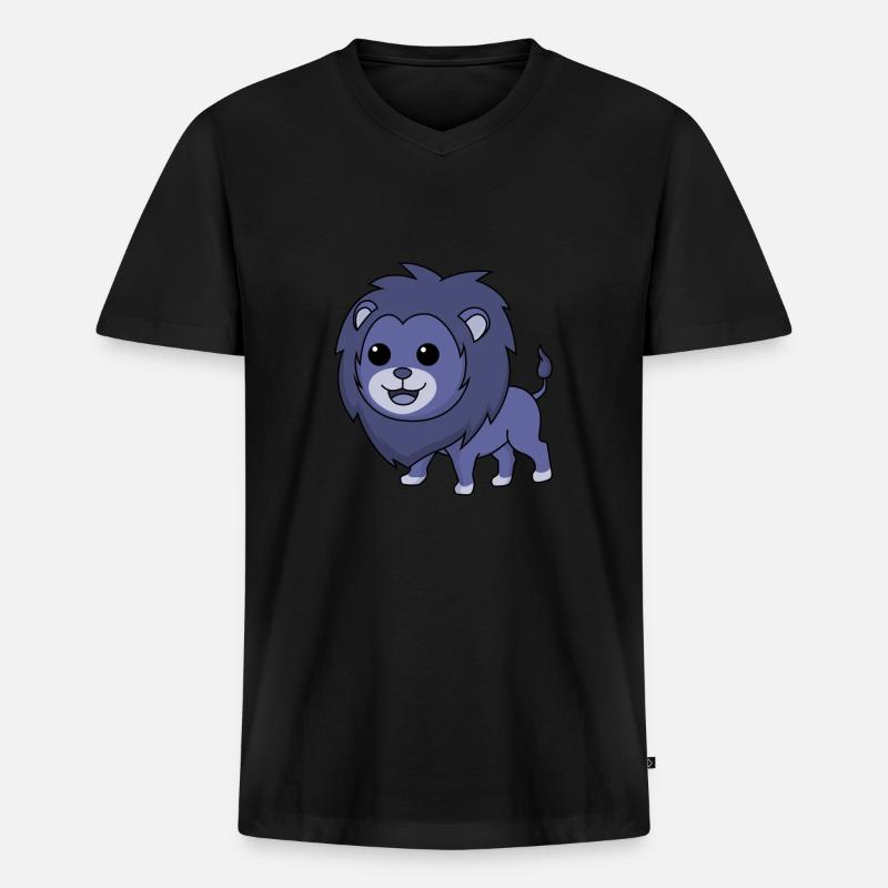 Löwe Comic Tier - Männer Premium Bio T-Shirt mit V-Ausschnitt - Schwarz