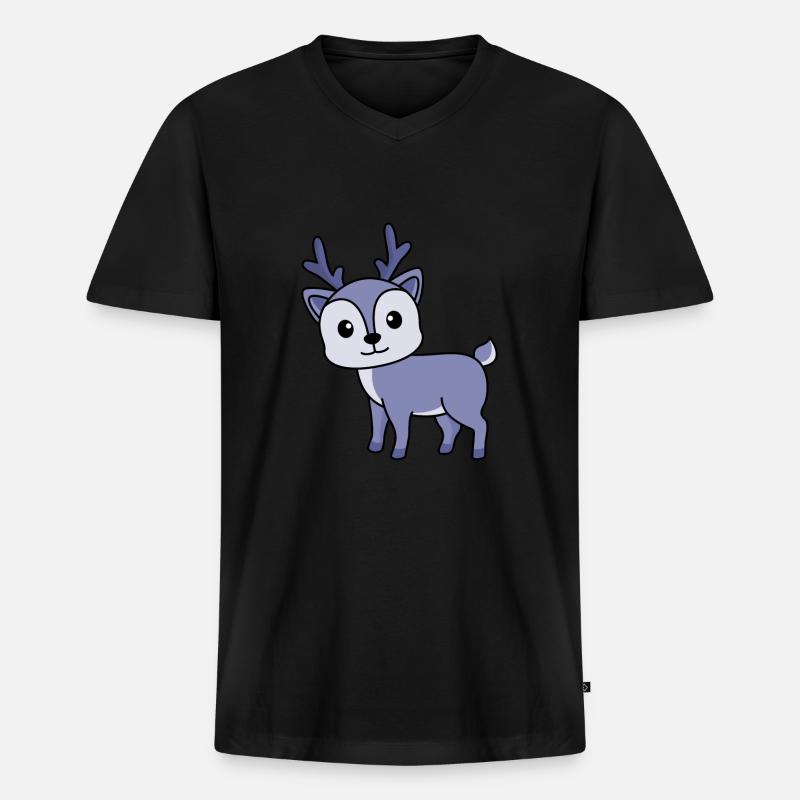 Hirsch Comic Tier - Männer Premium Bio T-Shirt mit V-Ausschnitt - Schwarz
