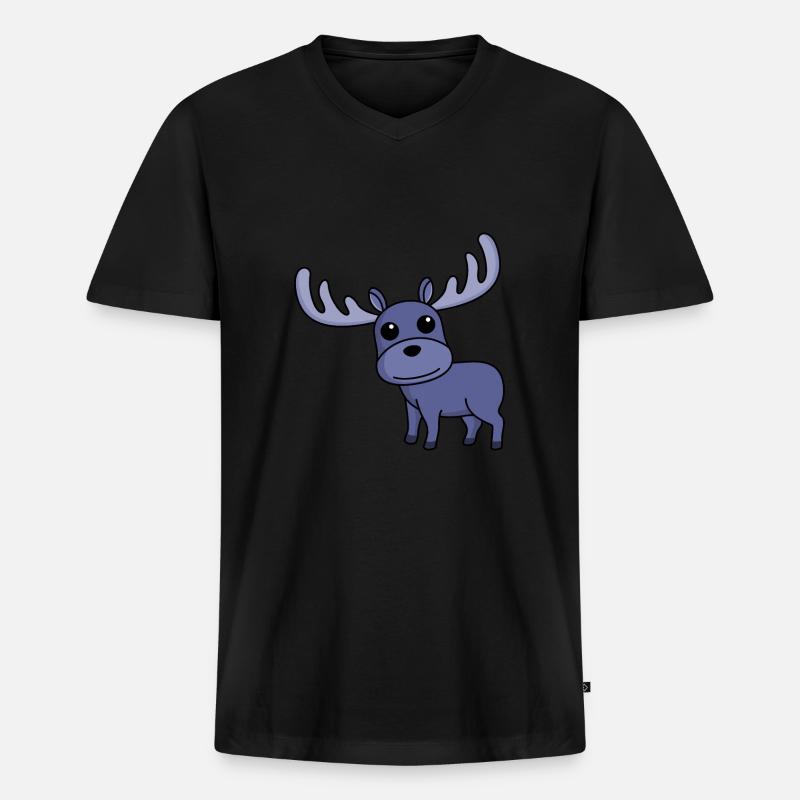 Elch Comic Tier - Männer Premium Bio T-Shirt mit V-Ausschnitt - Schwarz