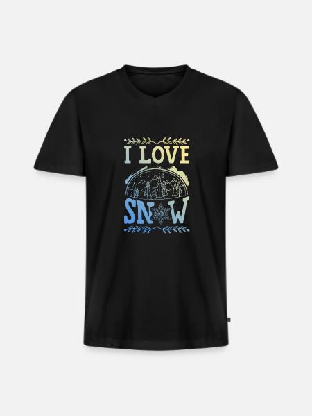I Love Snow - Männer Premium Bio T-Shirt mit V-Ausschnitt - Schwarz