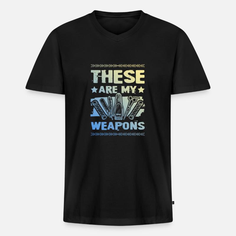 Barber weapons - Männer Premium Bio T-Shirt mit V-Ausschnitt - Schwarz