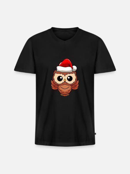 Eule Comic Weihnachten - Männer Premium Bio T-Shirt mit V-Ausschnitt - Schwarz