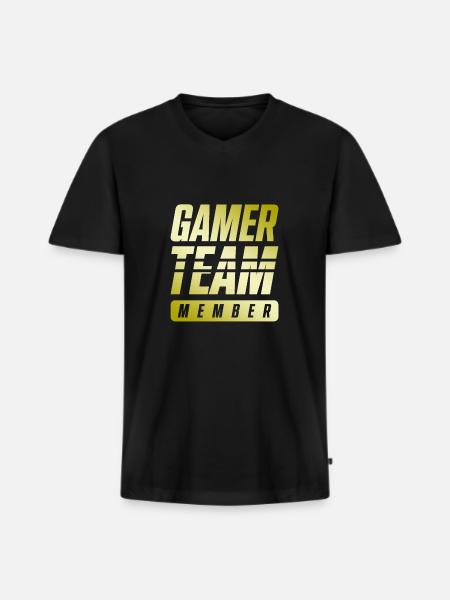 Gamer Team - Männer Premium Bio T-Shirt mit V-Ausschnitt - Schwarz