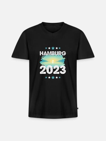 Hamburg 2023 - Männer Premium Bio T-Shirt mit V-Ausschnitt - Schwarz