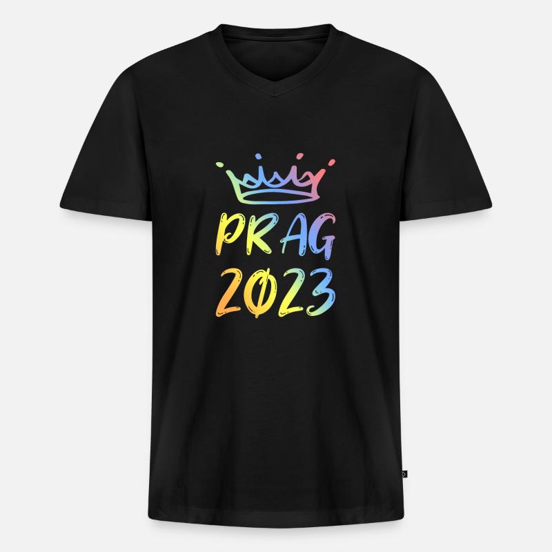 Prag 2023 - Männer Premium Bio T-Shirt mit V-Ausschnitt - Schwarz