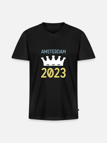 Amsterdam 2023 Krone - Men's Premium Organic T-shirt with V-neck - black
