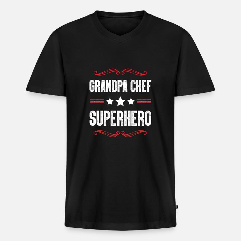 Opa Chef Superheld - Männer Premium Bio T-Shirt mit V-Ausschnitt - Schwarz