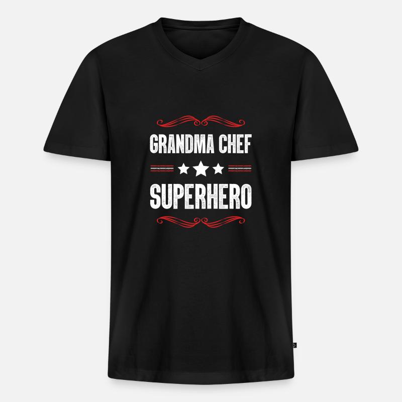 Oma Chef Superheld - Männer Premium Bio T-Shirt mit V-Ausschnitt - Schwarz