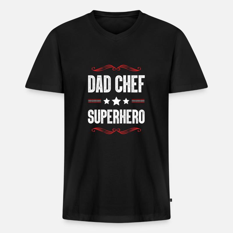 Dad Chef Superheld Papa - Männer Premium Bio T-Shirt mit V-Ausschnitt - Schwarz
