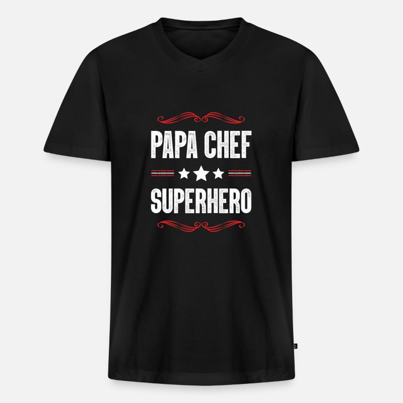 Papa Chef Superheld Dad - Männer Premium Bio T-Shirt mit V-Ausschnitt - Schwarz