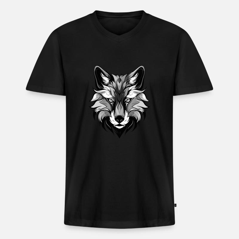 Fuchs Portrait - Männer Premium Bio T-Shirt mit V-Ausschnitt - Schwarz