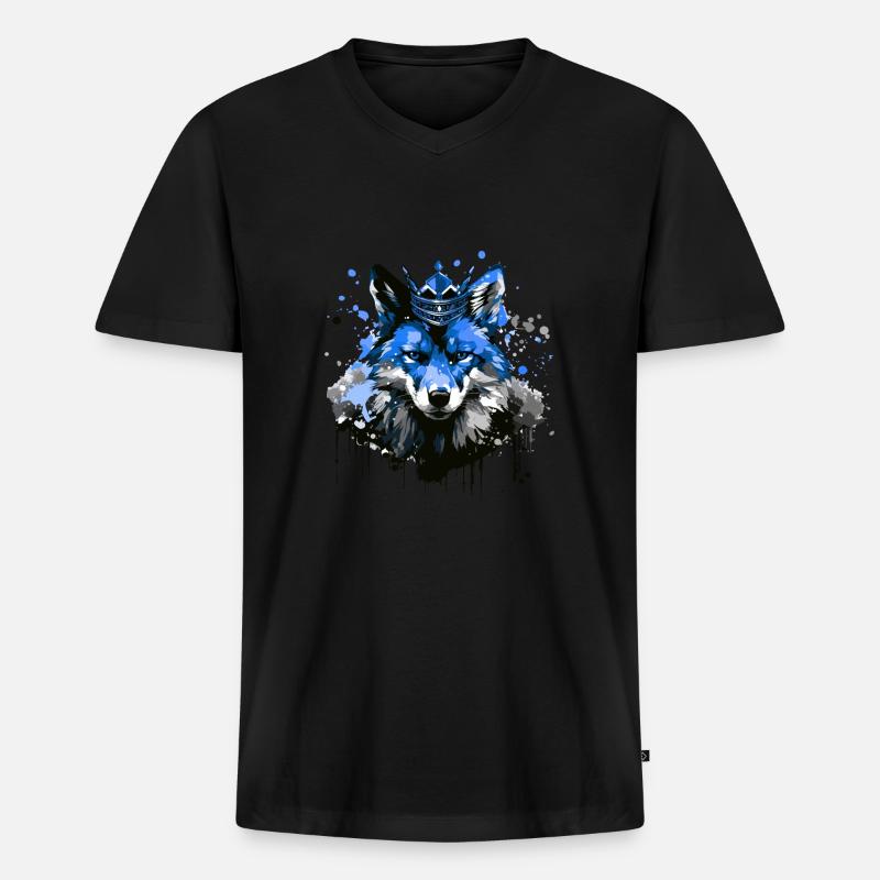 Fuchs Krone King Tier - Männer Premium Bio T-Shirt mit V-Ausschnitt - Schwarz