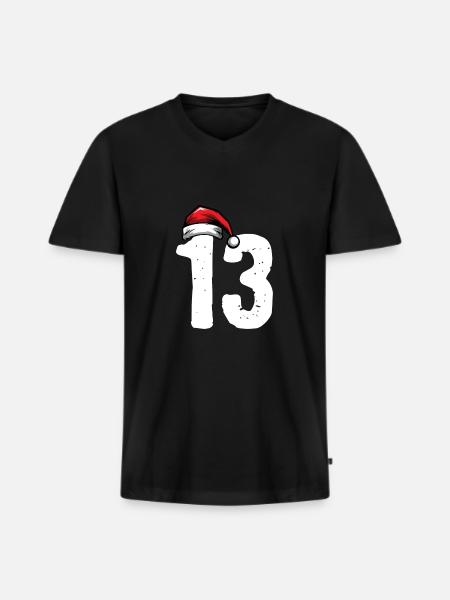 13 Numéro Noël - T-shirt encolure en V Premium bio Homme - noir