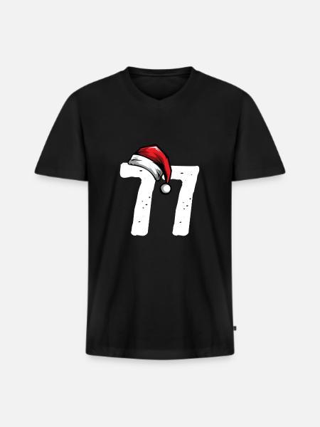 77 Numéro Noël - T-shirt encolure en V Premium bio Homme - noir