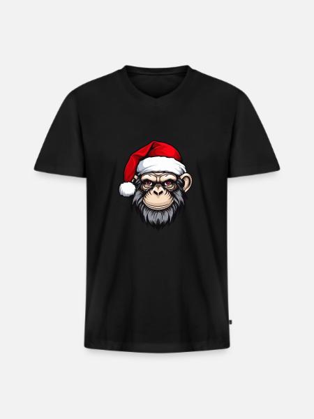 Monkey Head Christmas Christmas - Men's Premium Organic T-shirt with V-neck - black