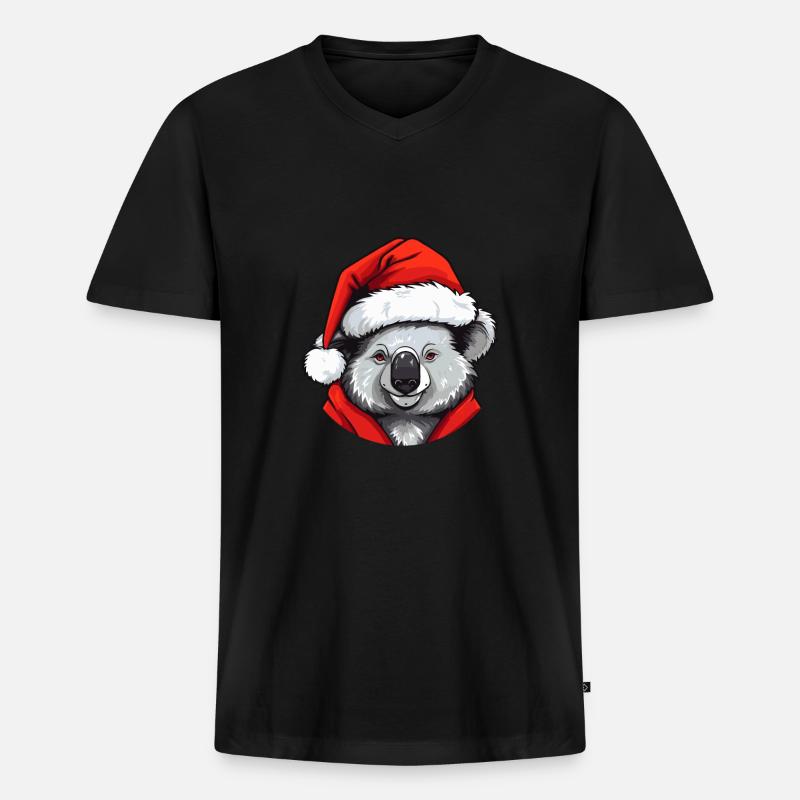 Koala Weihnachten Tier Kopf - Männer Premium Bio T-Shirt mit V-Ausschnitt - Schwarz