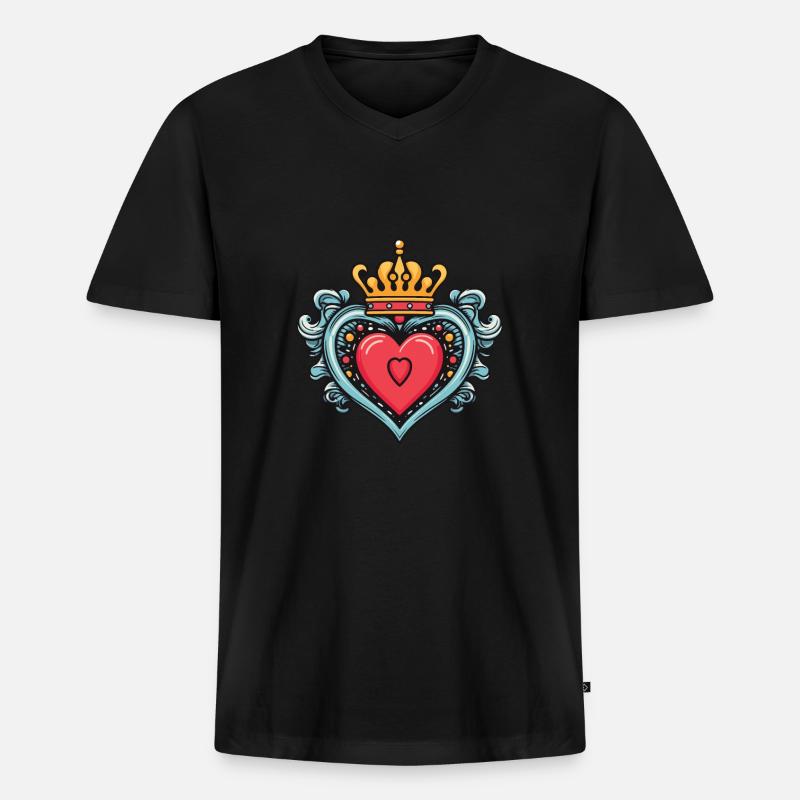 Herz Krone Liebe - Männer Premium Bio T-Shirt mit V-Ausschnitt - Schwarz