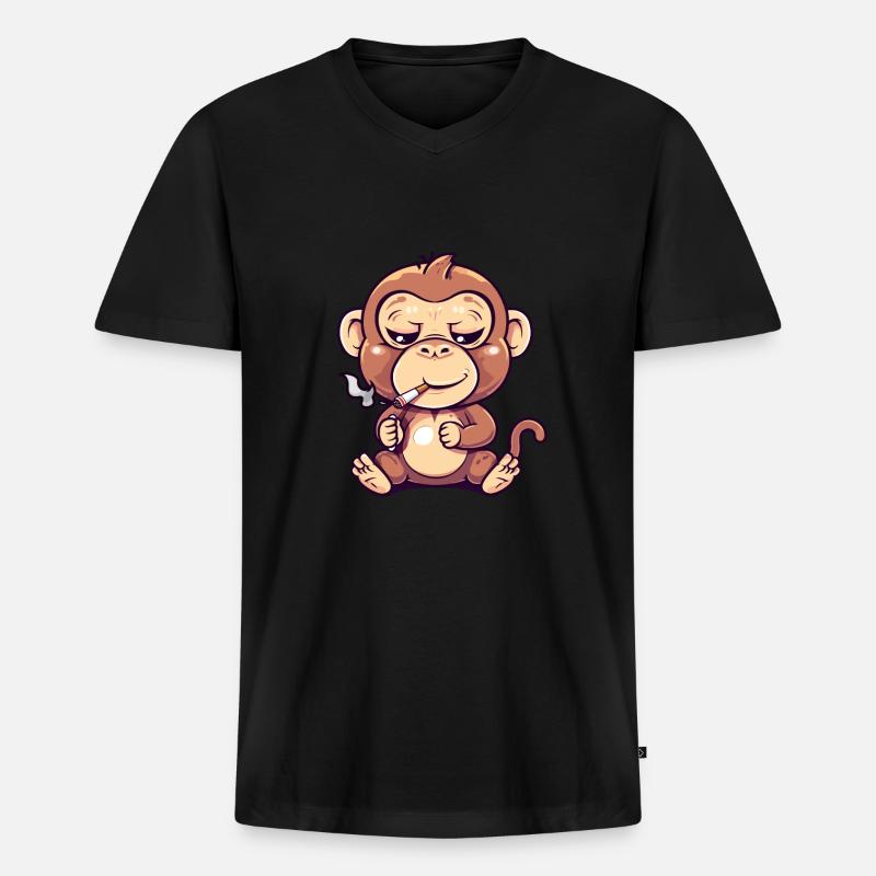 Affe Raucher Smoke Joint - Männer Premium Bio T-Shirt mit V-Ausschnitt - Schwarz