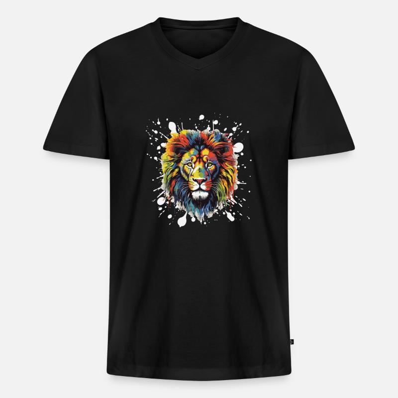 Löwe Pop Art Kopf - Männer Premium Bio T-Shirt mit V-Ausschnitt - Schwarz