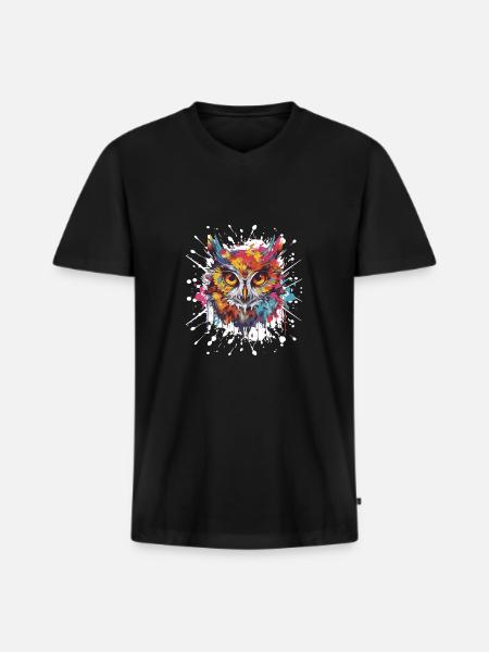 Owl Pop Art Head - Men's Premium Organic T-shirt with V-neck - black