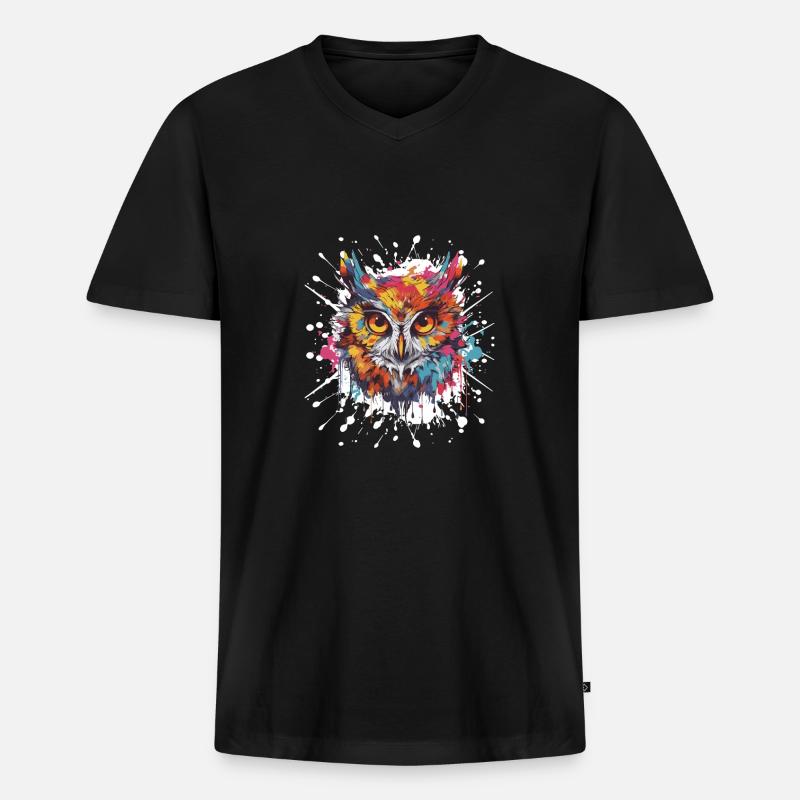 Eule Pop Art Kopf - Männer Premium Bio T-Shirt mit V-Ausschnitt - Schwarz