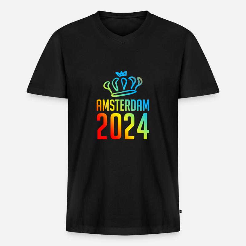 Amsterdam 2024 Bunt - Männer Premium Bio T-Shirt mit V-Ausschnitt - Schwarz