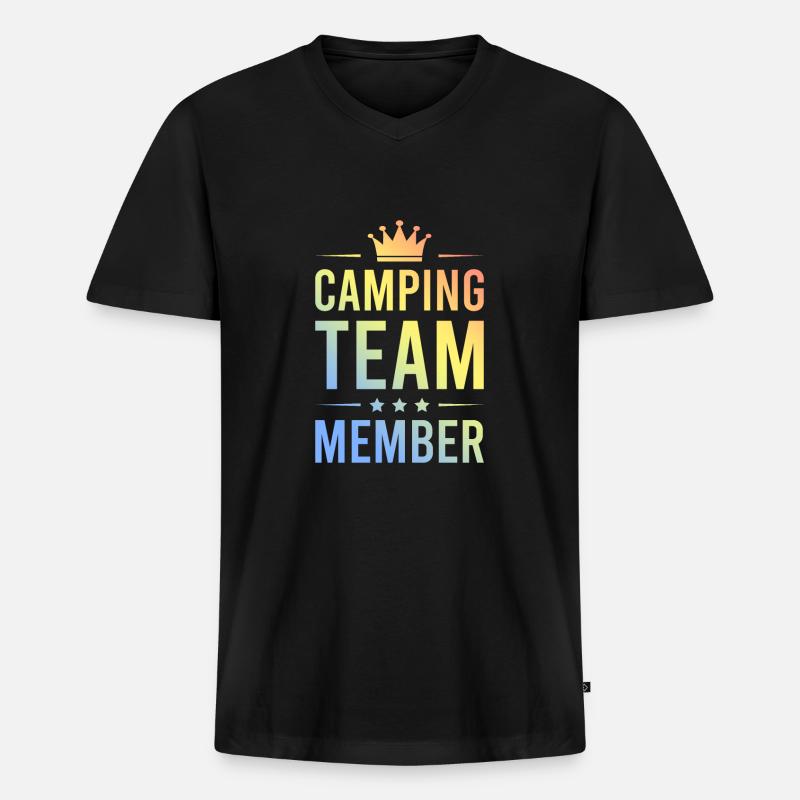 Camping Team Bunt - Männer Premium Bio T-Shirt mit V-Ausschnitt - Schwarz