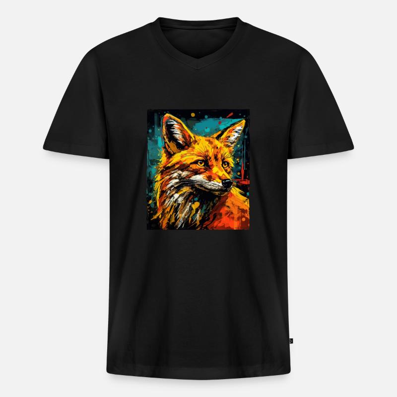 Fuchs Portrait - Männer Premium Bio T-Shirt mit V-Ausschnitt - Schwarz