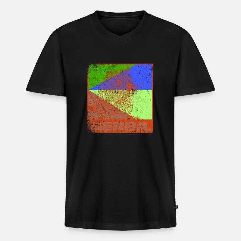 Gerbil im Used Look - Männer Premium Bio T-Shirt mit V-Ausschnitt - Schwarz