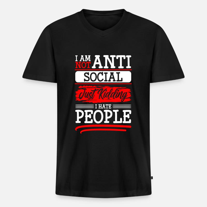 Hass Menschenhasser - Männer Premium Bio T-Shirt mit V-Ausschnitt - Schwarz