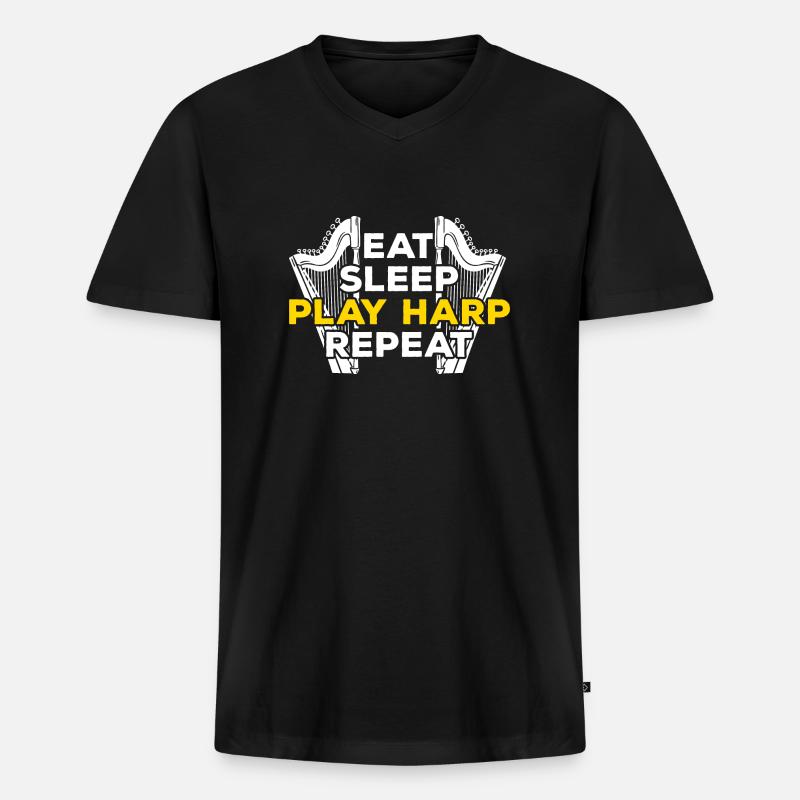 Harfe - Männer Premium Bio T-Shirt mit V-Ausschnitt - Schwarz