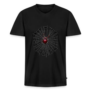 Toile d’araignée Halloween - T-shirt encolure en V Premium bio Homme - noir - Devant - Nico (187cm)