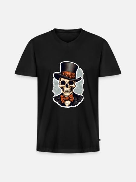 Skull with Top Hat Halloween - Men's Premium Organic T-shirt with V-neck - black